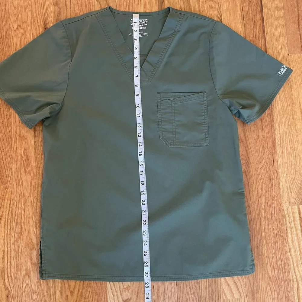 Core Stretch by Cherokee Workwear Men’s V-Neck Solid Scrub Top Sz XS Olive 4743 - Picture 5 of 7